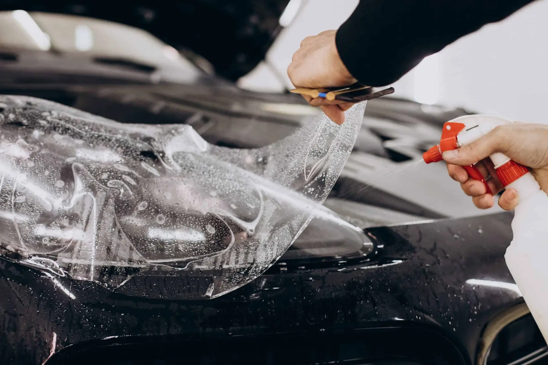 Paint protection film applied to vehicle bodywork